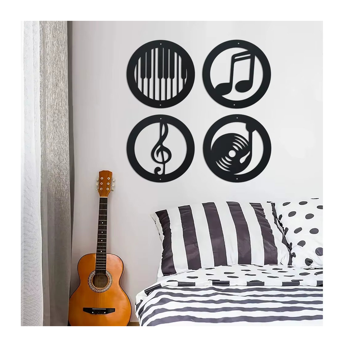 Wanddekor-Set DDPNKL mit Musiknoten-Silhouette aus schwarzem Eisen für die Wandmontage - Bild 6