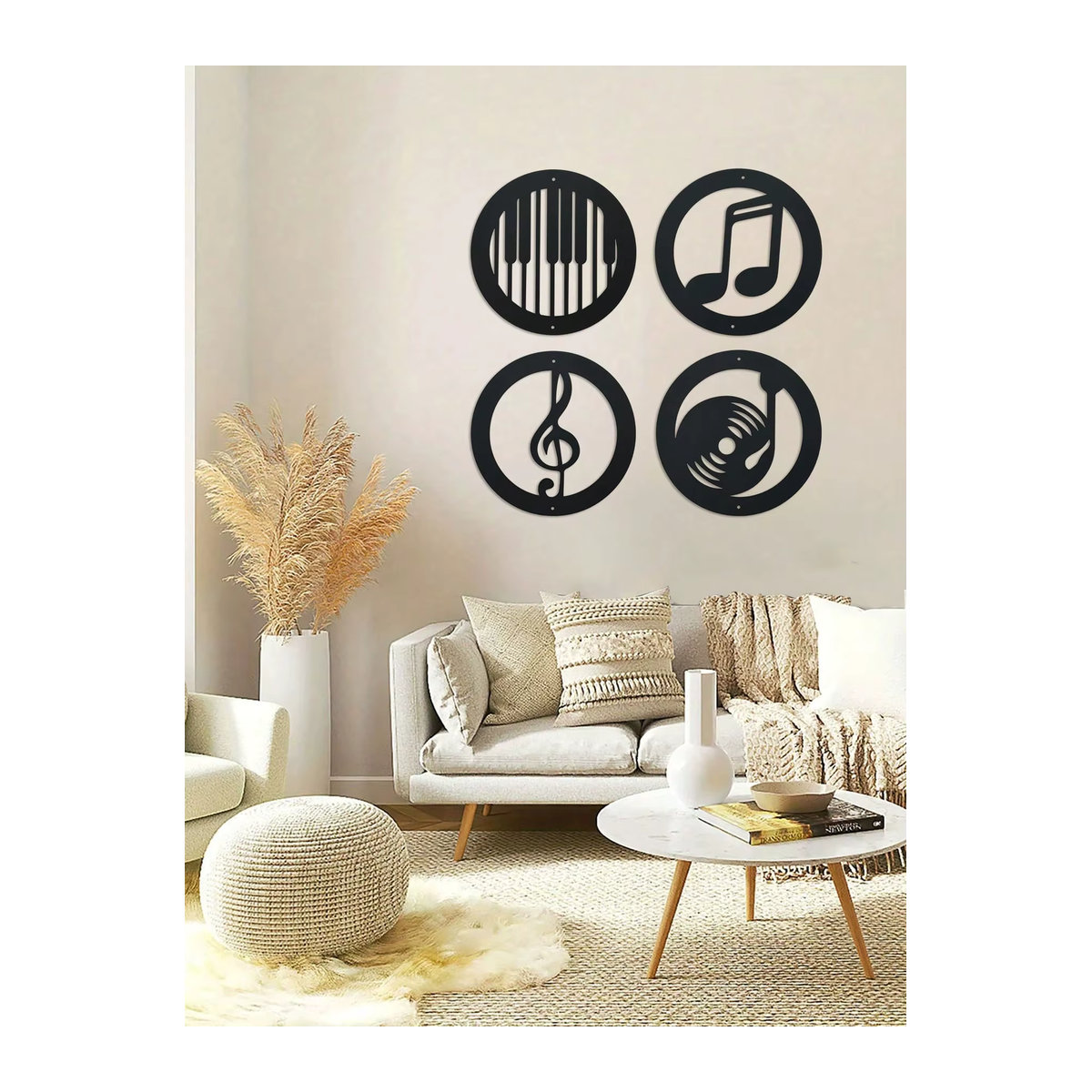 Wanddekor-Set DDPNKL mit Musiknoten-Silhouette aus schwarzem Eisen für die Wandmontage - Bild 7