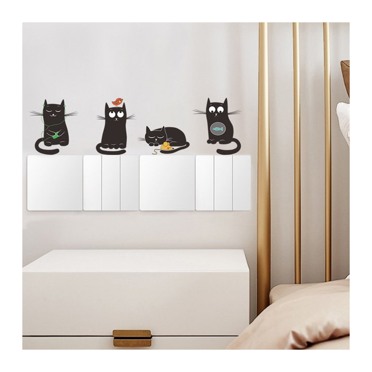 Wanddekoration mit vier schwarzen Cartoon-Katzen als Aufkleber für Schalter, Schränke und Wände in Schwarz - Bild 1