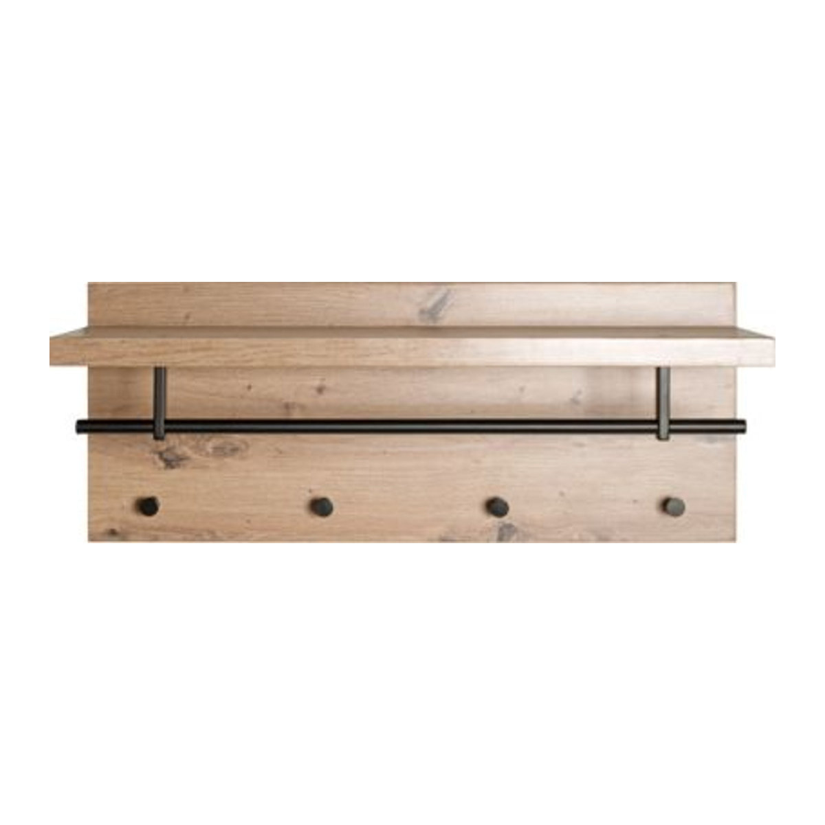 Wandgarderobe HAKU mit 4 Haken, Kleiderstange und Hutablage, Eiche Natur/Schwarz, B: 75 cm, T: 26 cm, H: 30 cm - Bild 2