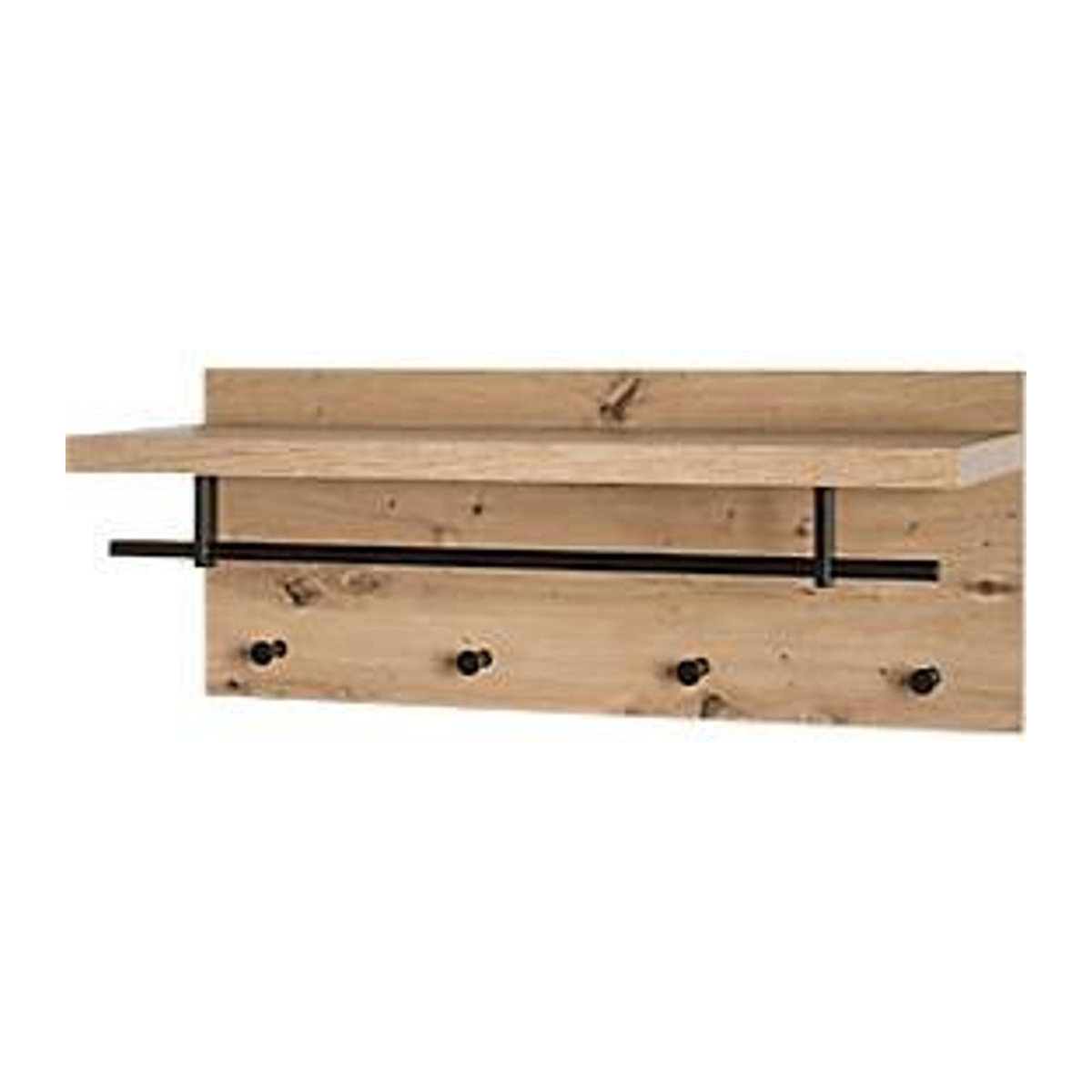 Wandgarderobe HAKU mit 4 Haken, Kleiderstange und Hutablage, Eiche Natur/Schwarz, B: 75 cm, T: 26 cm, H: 30 cm - Bild 3