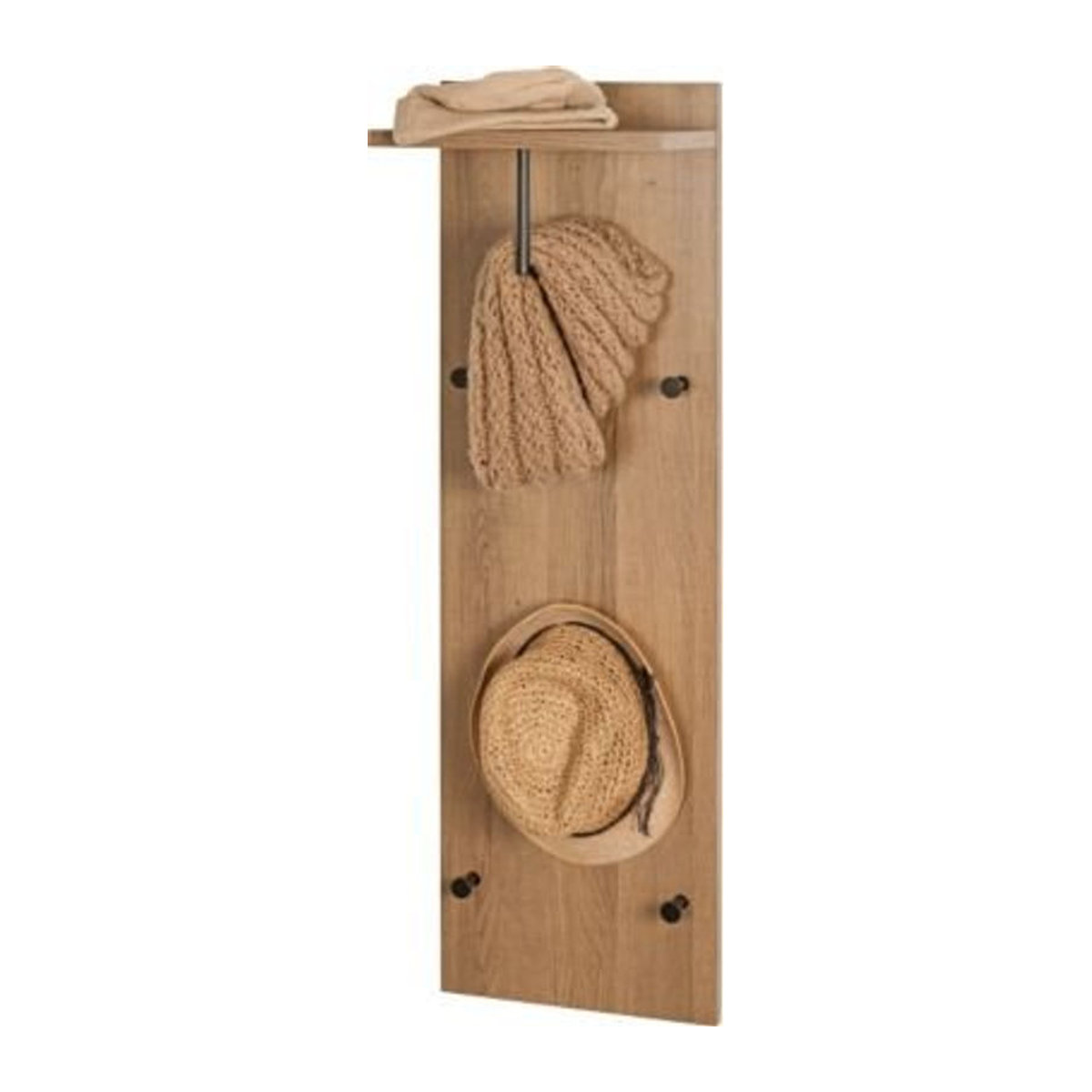 Wandgarderobe HAKU mit 5 Haken, Kleiderstange und Hutablage aus Holz und Metall, Eiche Dunkel/Schwarz, B: 30 cm, T: 20 cm, H: 100 cm - Bild 1