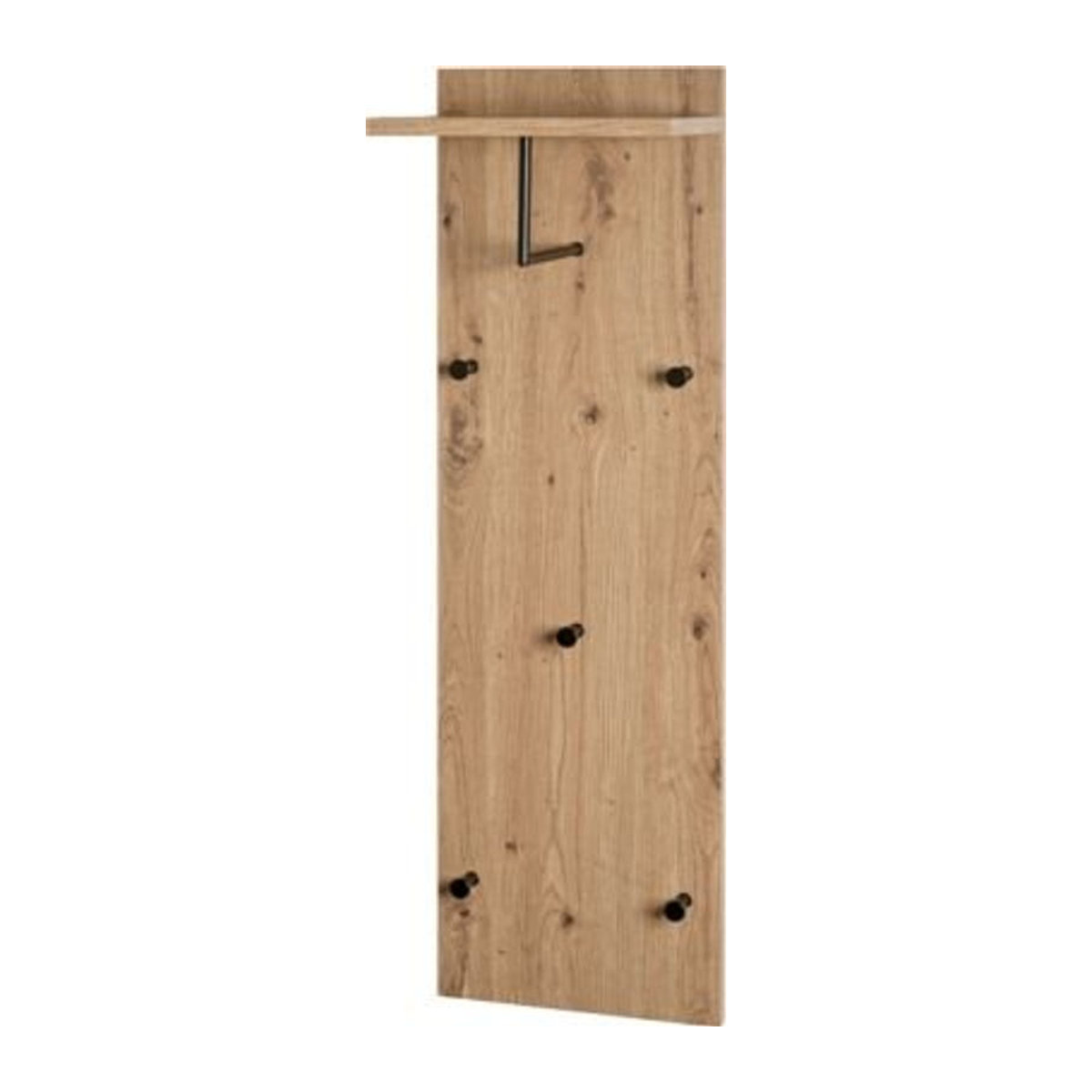 Wandgarderobe HAKU mit 5 Haken, Kleiderstange und Hutablage aus Holz und Metall, Eiche Natur/Schwarz - Bild 1