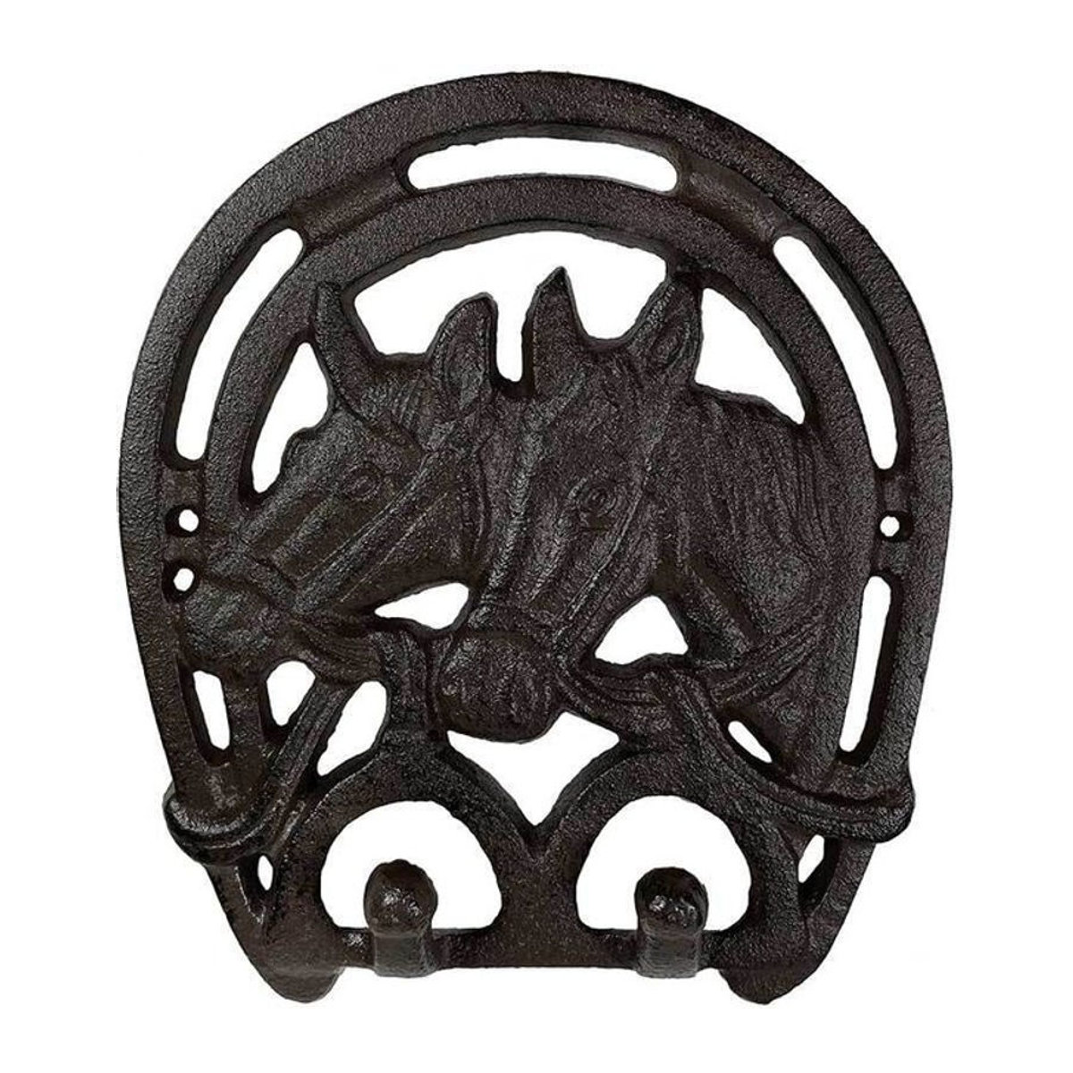 Wandgarderobe im Vintage-Landhausstil aus Gusseisen mit Pferdehufeisen in Braun und Schwarz - Bild 1