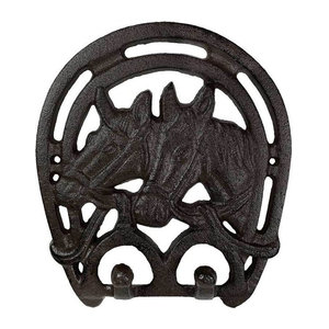 Wandgarderobe im Vintage-Landhausstil aus Gusseisen mit Pferdehufeisen in Braun und Schwarz