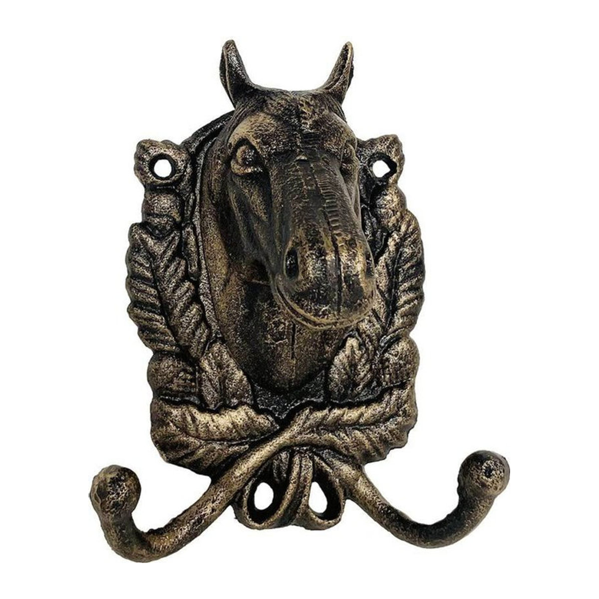 Wandgarderobe Pferd Hufeisen aus Gusseisen in Bronze Optik im rustikalen Landhaus-Stil - Bild 1