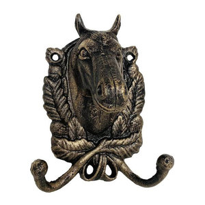 Wandgarderobe Pferd Hufeisen aus Gusseisen in Bronze Optik im rustikalen Landhaus-Stil