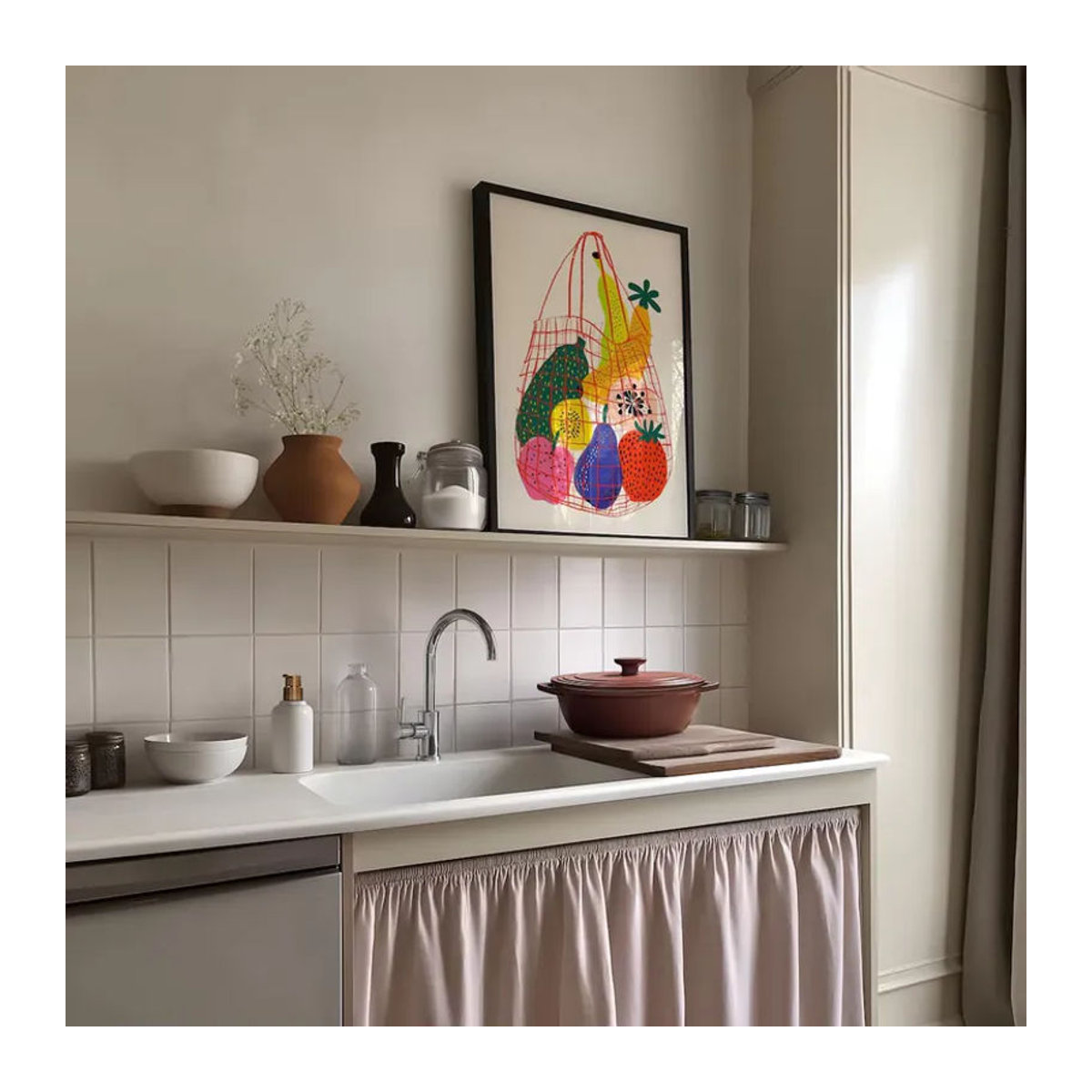 Wandkunst Frischer Markt von SHENCHEN mit Obstmotiv als moderner Grafikdruck auf Holz in mehrfarbiger Gestaltung im Hochformat - Bild 2