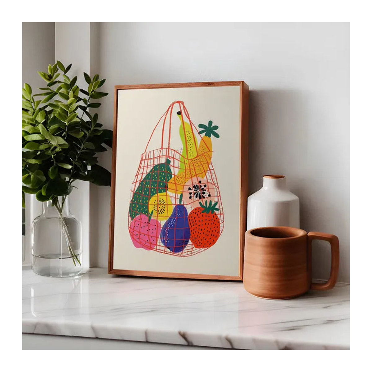 Wandkunst Frischer Markt von SHENCHEN mit Obstmotiv als moderner Grafikdruck auf Holz in mehrfarbiger Gestaltung im Hochformat - Bild 3