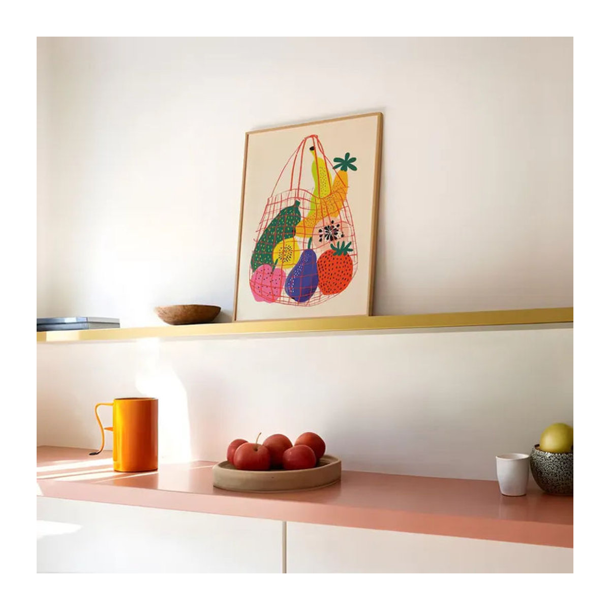 Wandkunst Frischer Markt von SHENCHEN mit Obstmotiv als moderner Grafikdruck auf Holz in mehrfarbiger Gestaltung im Hochformat - Bild 4