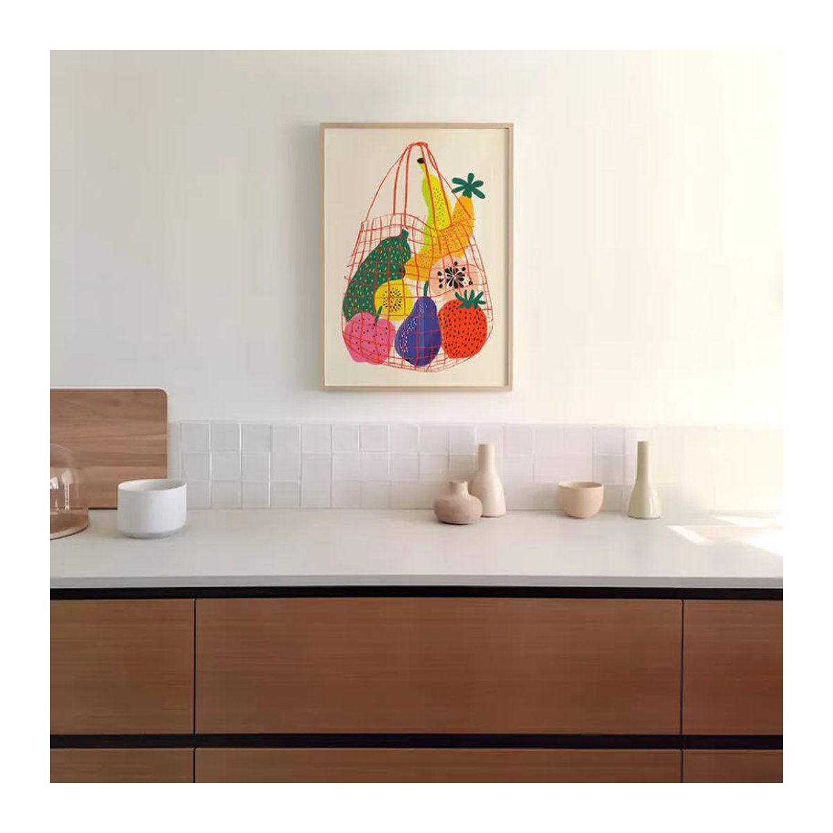 Wandkunst Frischer Markt von SHENCHEN mit Obstmotiv als moderner Grafikdruck auf Holz in mehrfarbiger Gestaltung im Hochformat - Bild 5