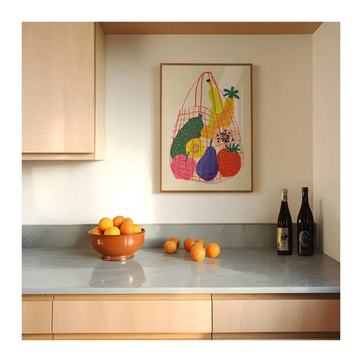 Wandkunst Frischer Markt von SHENCHEN mit Obstmotiv als moderner Grafikdruck auf Holz in mehrfarbiger Gestaltung im Hochformat - Bild 6