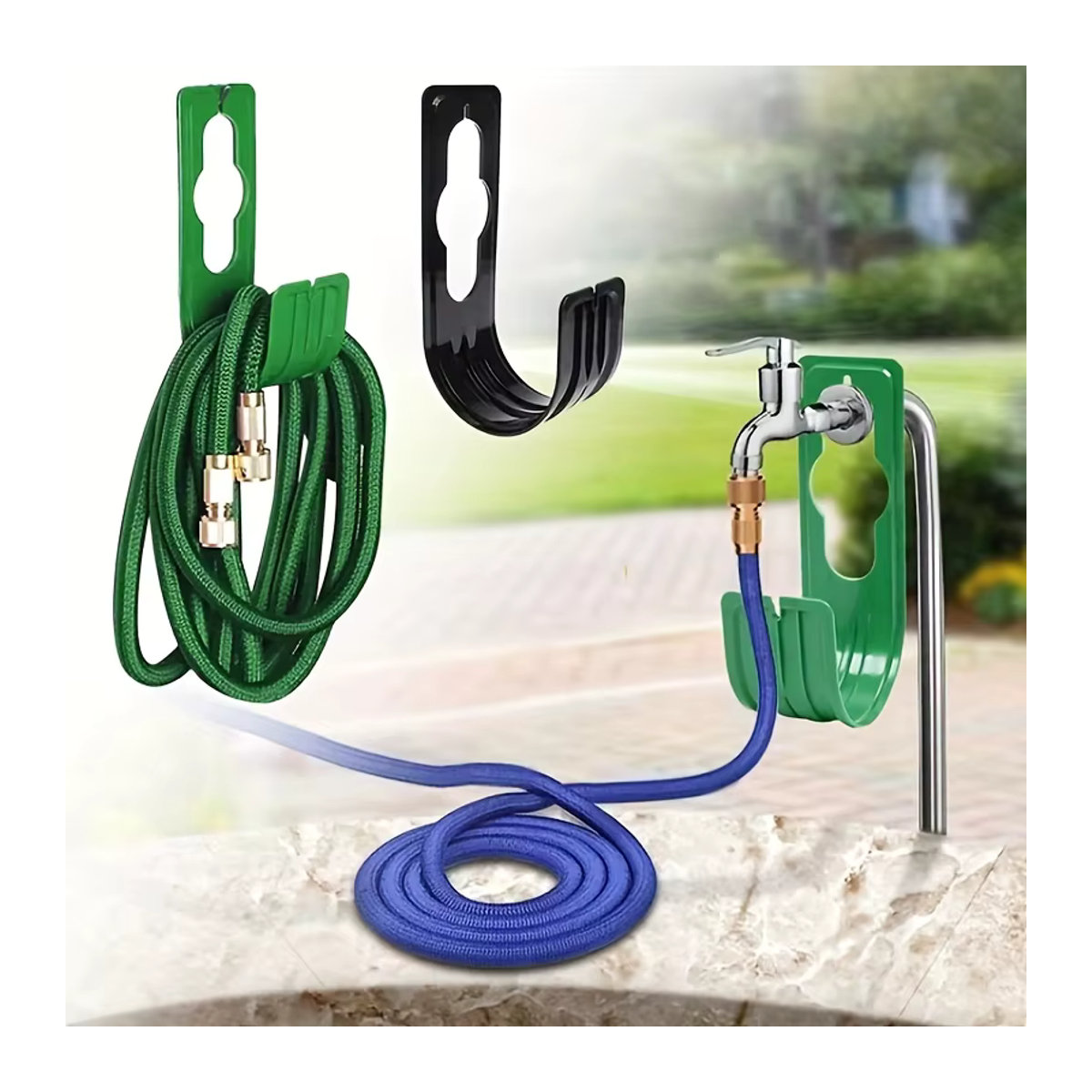 Wandmontierbarer Wasserschlauchhalter aus Metall in Schwarz für die Gartenbewässerung - Bild 3