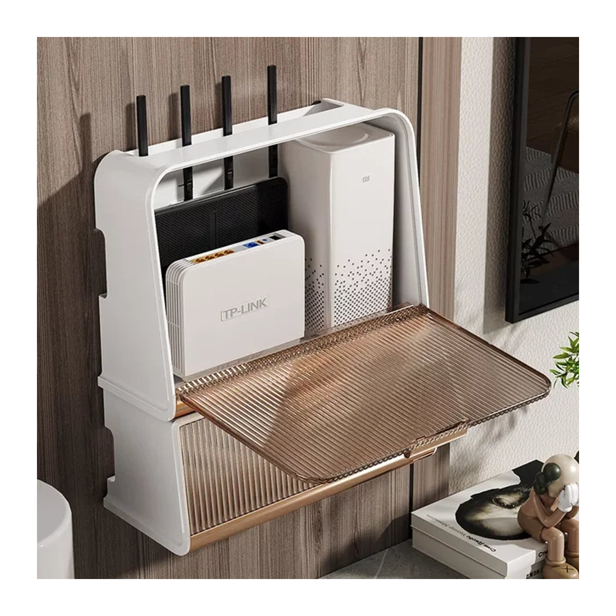 Wandmontierte WLAN-Router Aufbewahrungsbox aus ABS-Kunststoff in Coffee Gray - Bild 1
