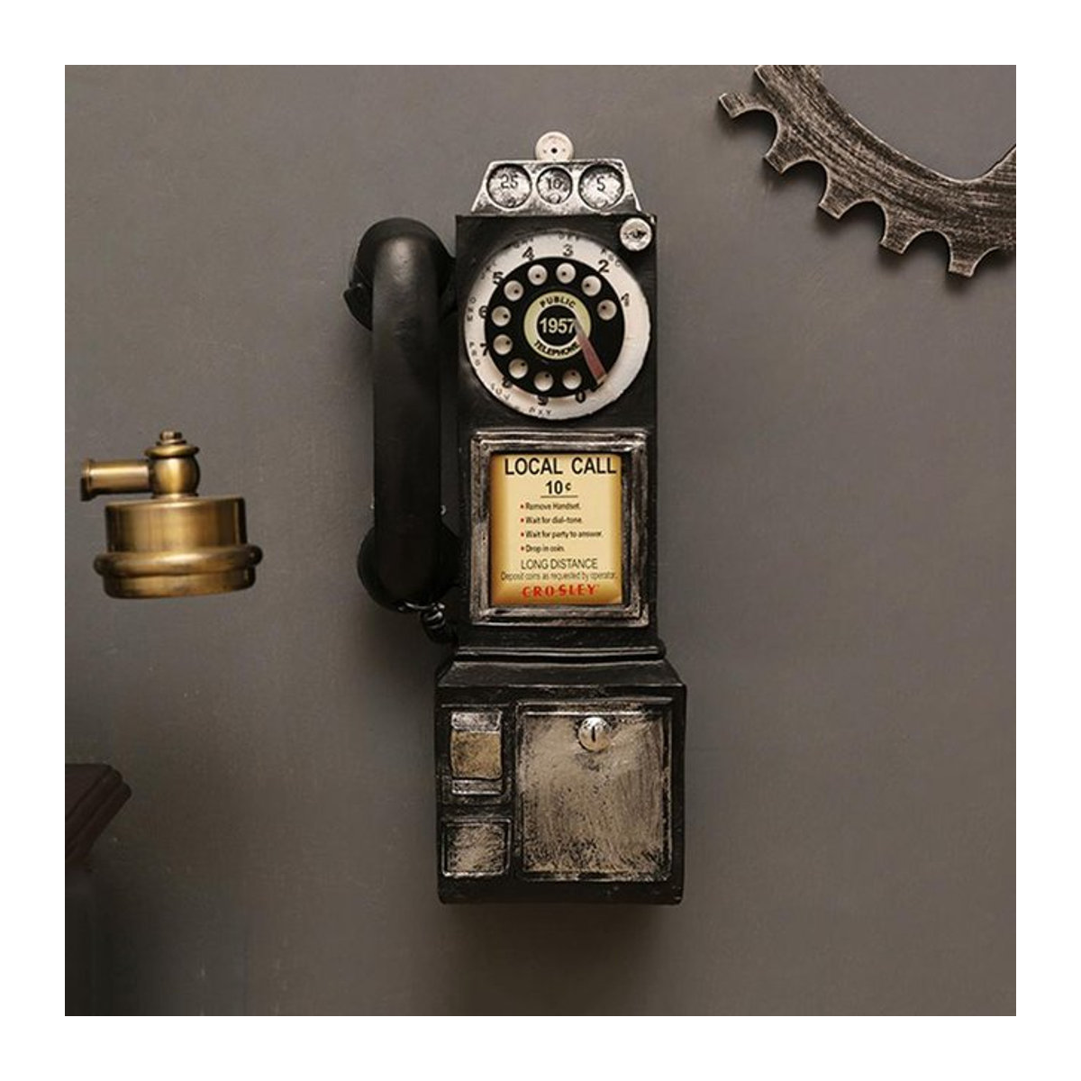 Wandmontiertes Retro Münztelefon im amerikanischen Landhausstil von happybuySE, Schwarz, Naturharz - Bild 1