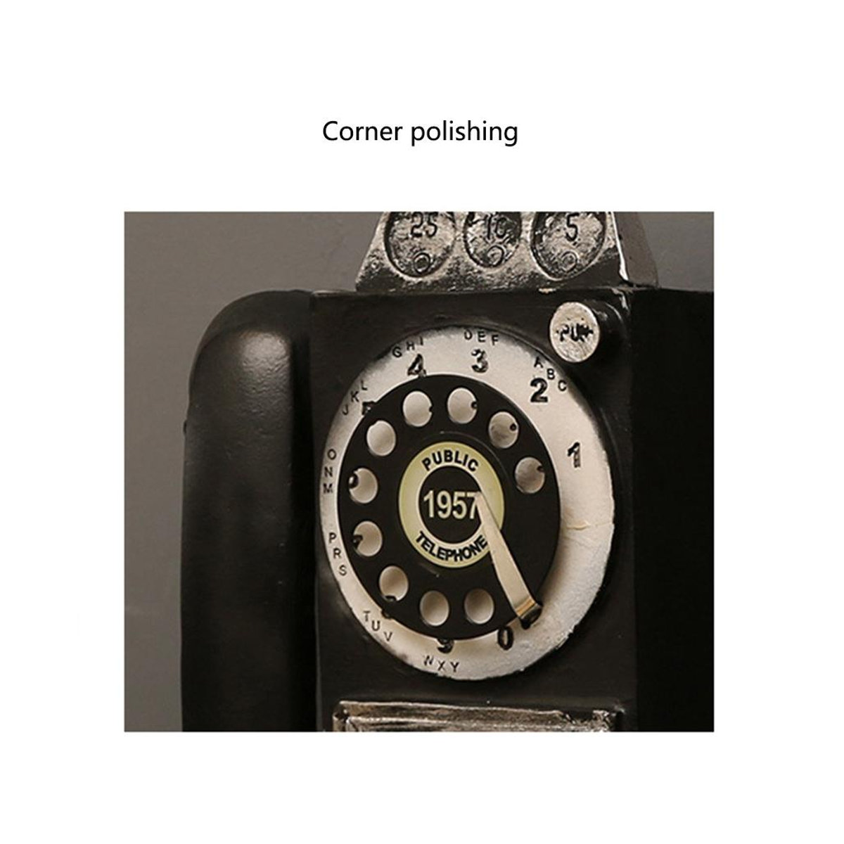 Wandmontiertes Retro Münztelefon im amerikanischen Landhausstil von happybuySE, Schwarz, Naturharz - Bild 2
