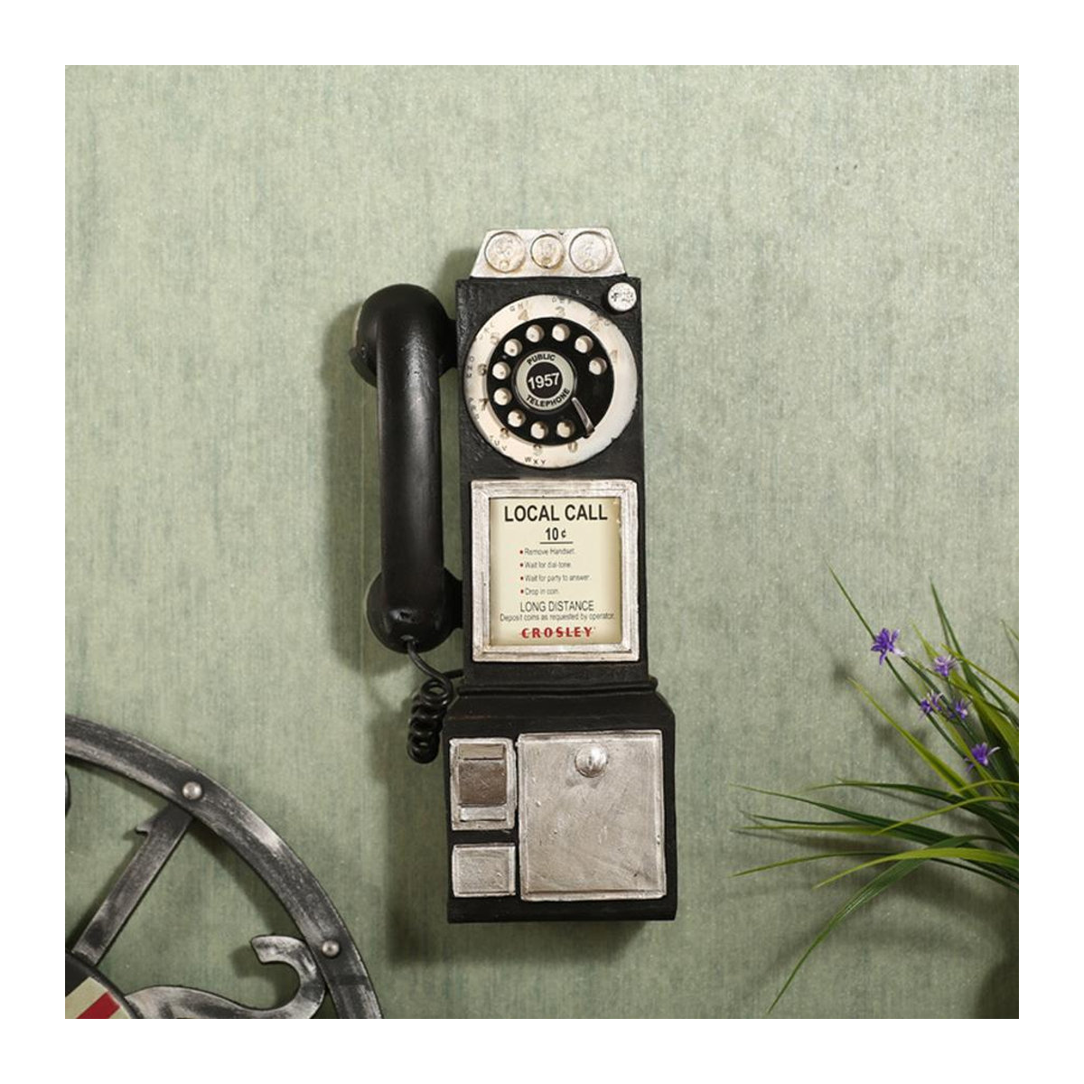 Wandmontiertes Retro Münztelefon im amerikanischen Landhausstil von happybuySE, Schwarz, Naturharz - Bild 3