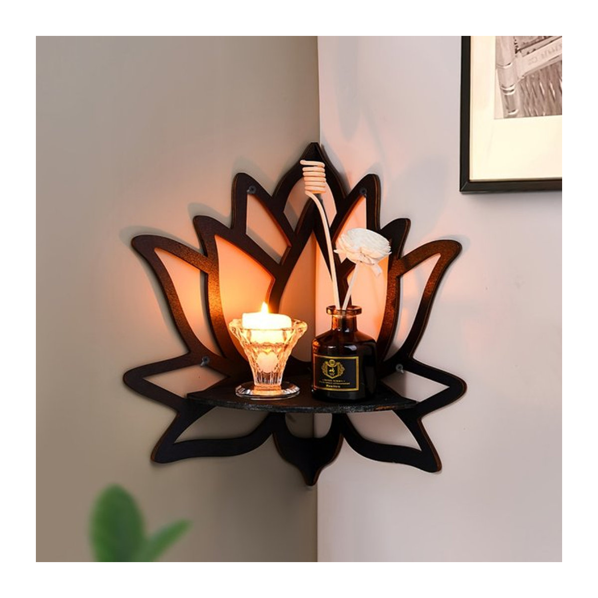 Wandregal aus Holz in Lotusform für Pflanzen, Blumen und Dekoration - Bild 1