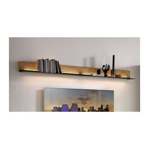Wandregal witlake VAREDO Wandboard in Eiche Natur und Braun im Industrial Design mit Metall, Breite: 145,9 cm, Höhe: 16 cm, Tiefe: 24,3 cm