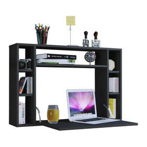 Wandschreibtisch Wandila von VCM Möbel aus Holz in Schwarz mit ausklappbarer Tischplatte und 7 Fächern, B: 90 cm, H: 60 cm, T: 20/67 cm