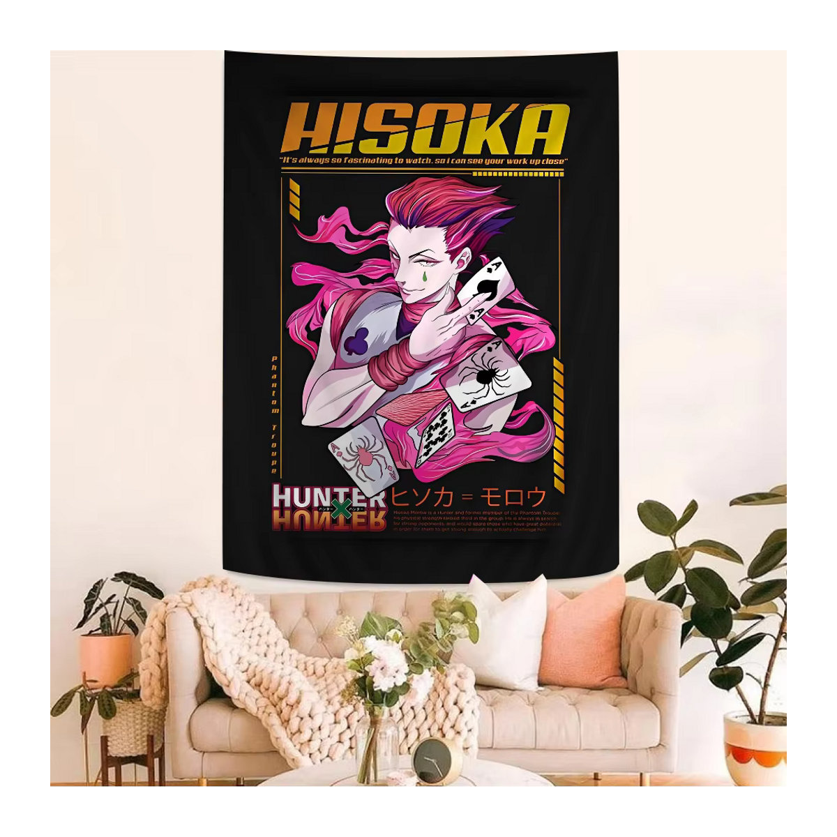 Wandteppich Hisoka Anime Design im Boho-Stil, Mehrfarbig, B/H: 70 x 70 cm - Bild 3