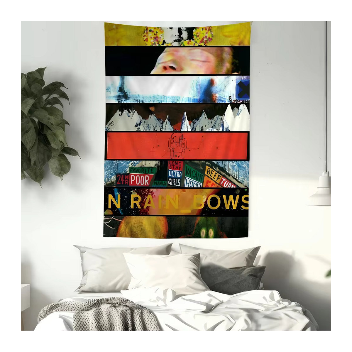 Wandteppich im Hippie-Tarot-Stil mit Radiohead Musik-Kunst Motiv, Mehrfarbig, B/H: 70 x 70 cm - Bild 3