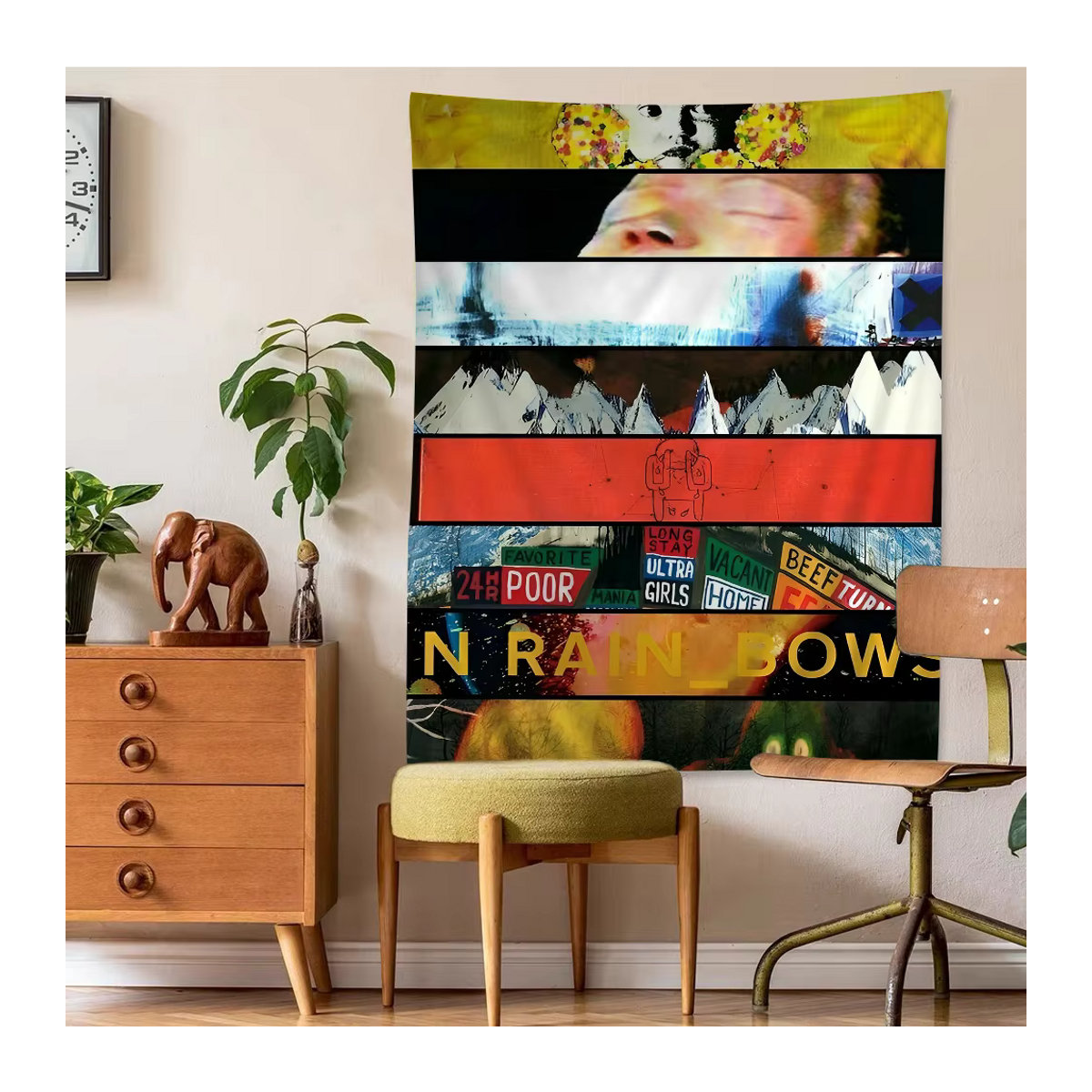 Wandteppich im Hippie-Tarot-Stil mit Radiohead Musik-Kunst Motiv, Mehrfarbig, B/H: 70 x 70 cm - Bild 4