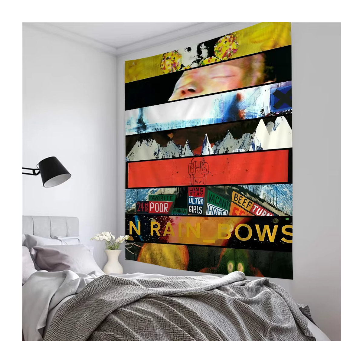 Wandteppich im Hippie-Tarot-Stil mit Radiohead Musik-Kunst Motiv, Mehrfarbig, B/H: 70 x 70 cm - Bild 5