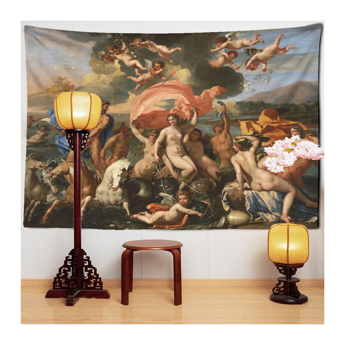 Wandteppich mit Engel-Porträt im nebligen Ölgemälde-Stil von Super Six, Bohemian Wandbehang in Mehrfarbig, B: 400 cm, H: 220 cm - Bild 2