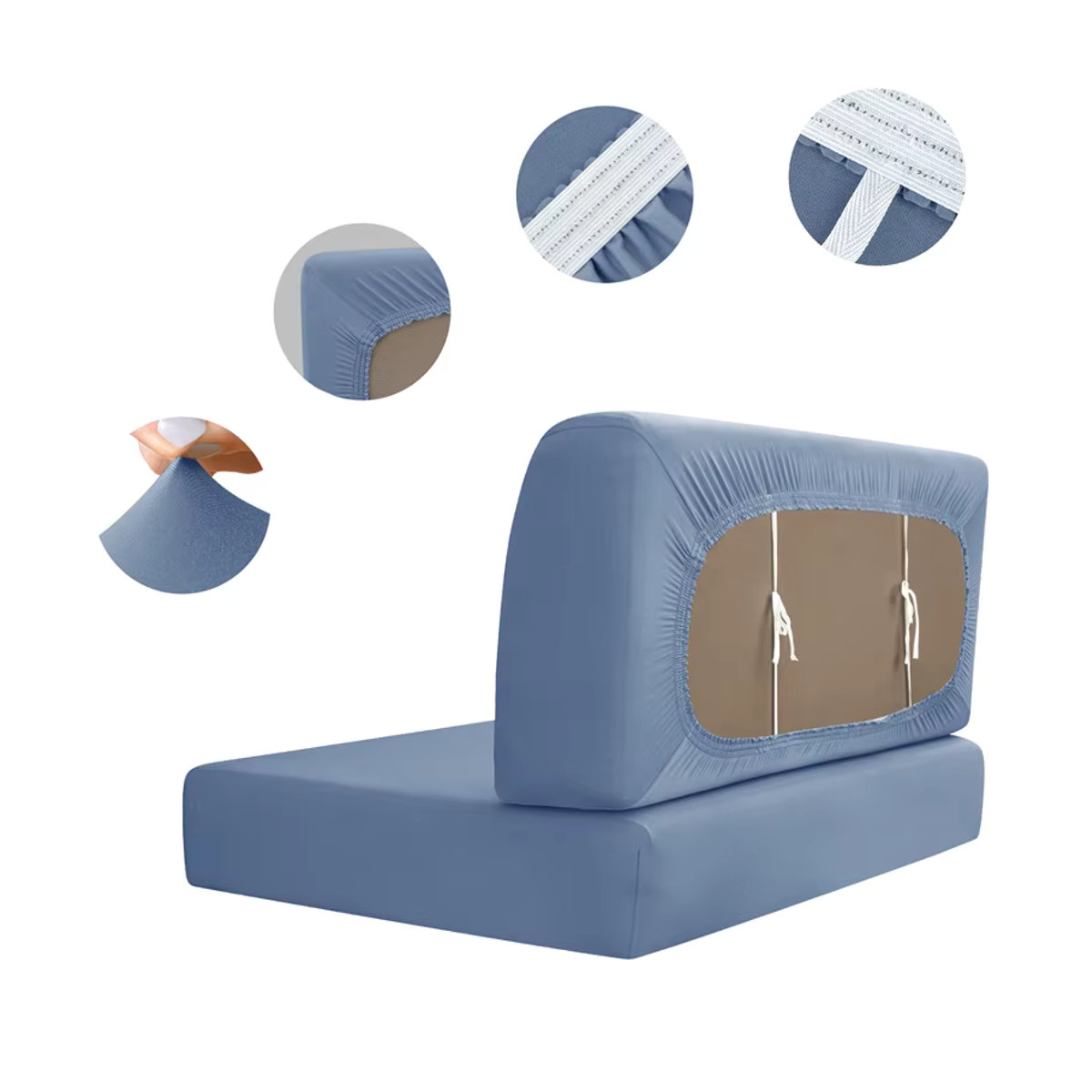 WANERQU 2er-Set Jacquard Stretch Sitzbezüge für Camper Dinette Sofa und Esszimmerbank in Blau - Bild 4