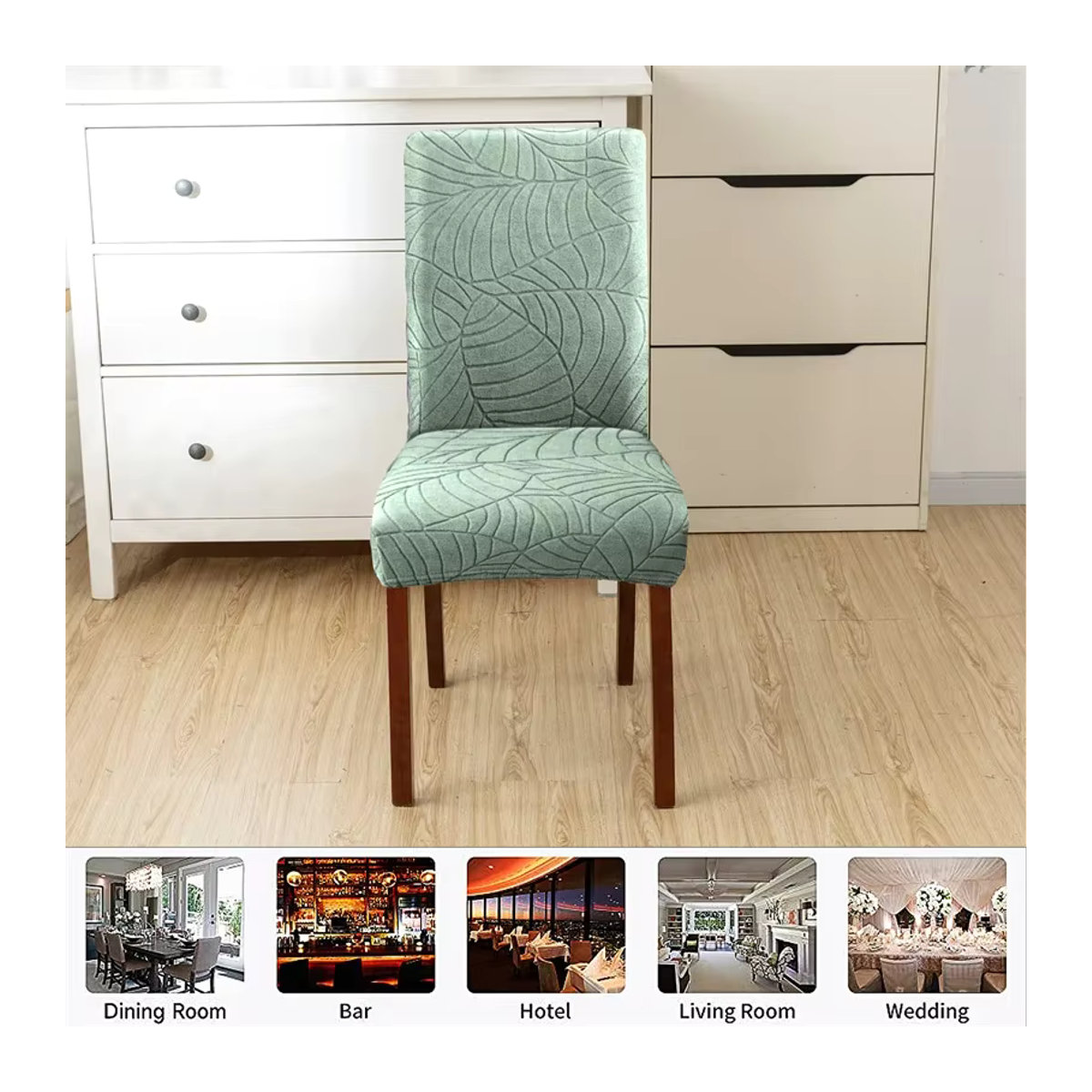 WANERQU Blatt-Jacquard-Stuhlhussen in Grau, dehnbare und universelle Sitzbezüge für dein Esszimmer - Bild 4