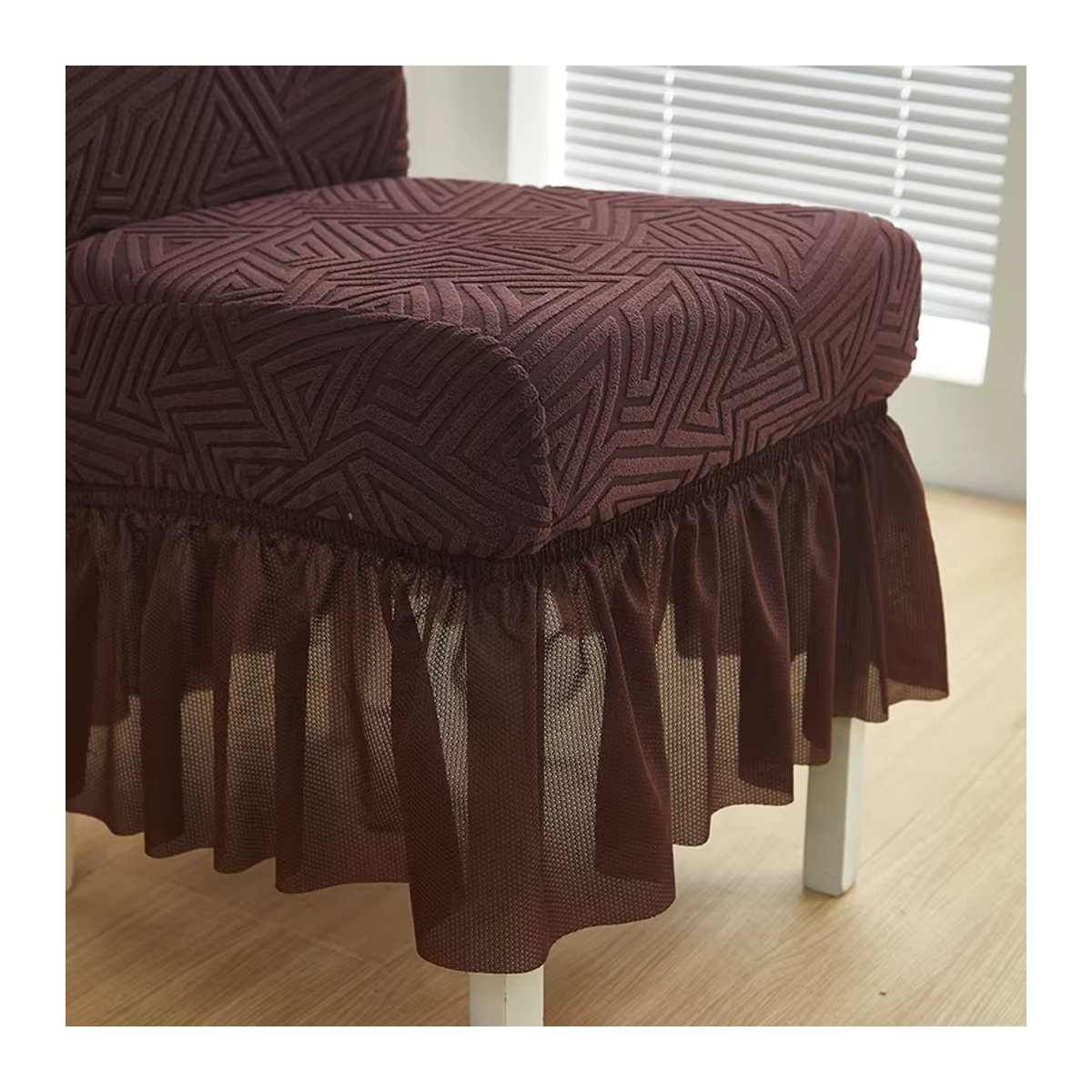 WANERQU Esszimmerstuhlbezug mit Rock aus Jacquard in Grau, elastischer und rutschfester Stuhlschutz - Bild 5