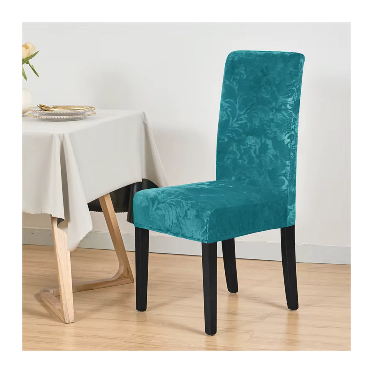 WANERQU Jacquard Stuhlbezug aus Stretch-Material, einfarbiger Sitzbezug für Esszimmerstühle, Restaurant und Hotel - Bild 4