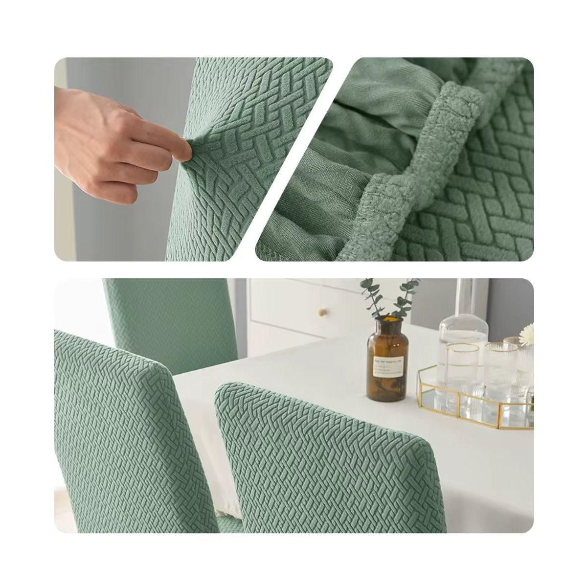 WANERQU Jacquard Stuhlbezug Stretch XL mit langer Rückenlehne für Esszimmerstühle in Schwarz und Grün - Bild 2