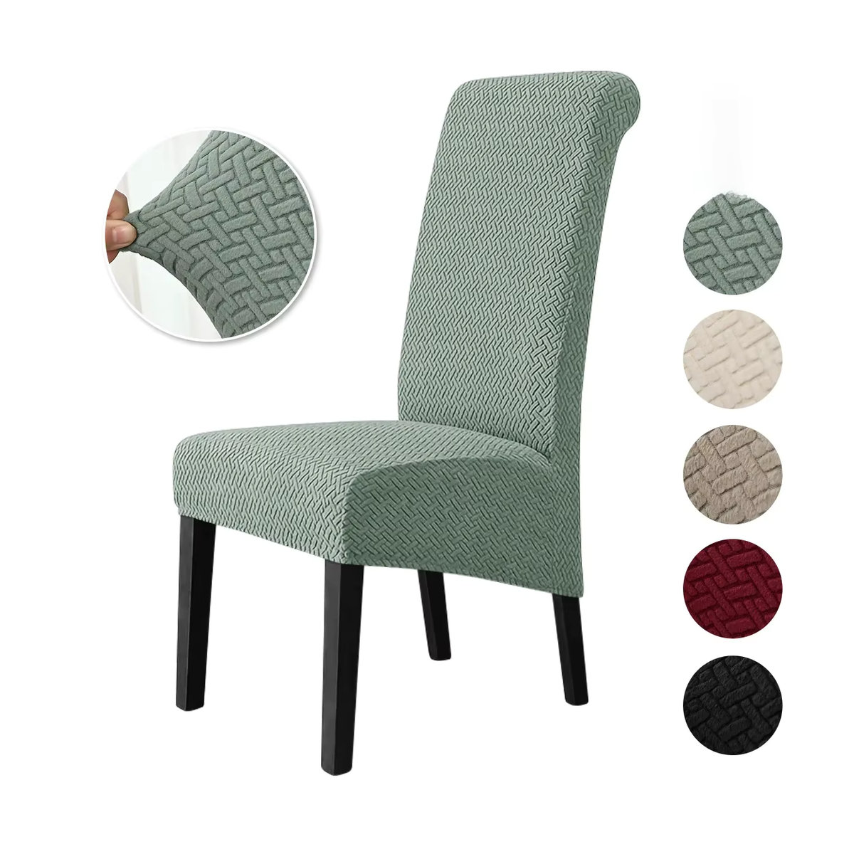 WANERQU Jacquard Stuhlbezug Stretch XL mit langer Rückenlehne für Esszimmerstühle in Schwarz und Grün - Bild 6