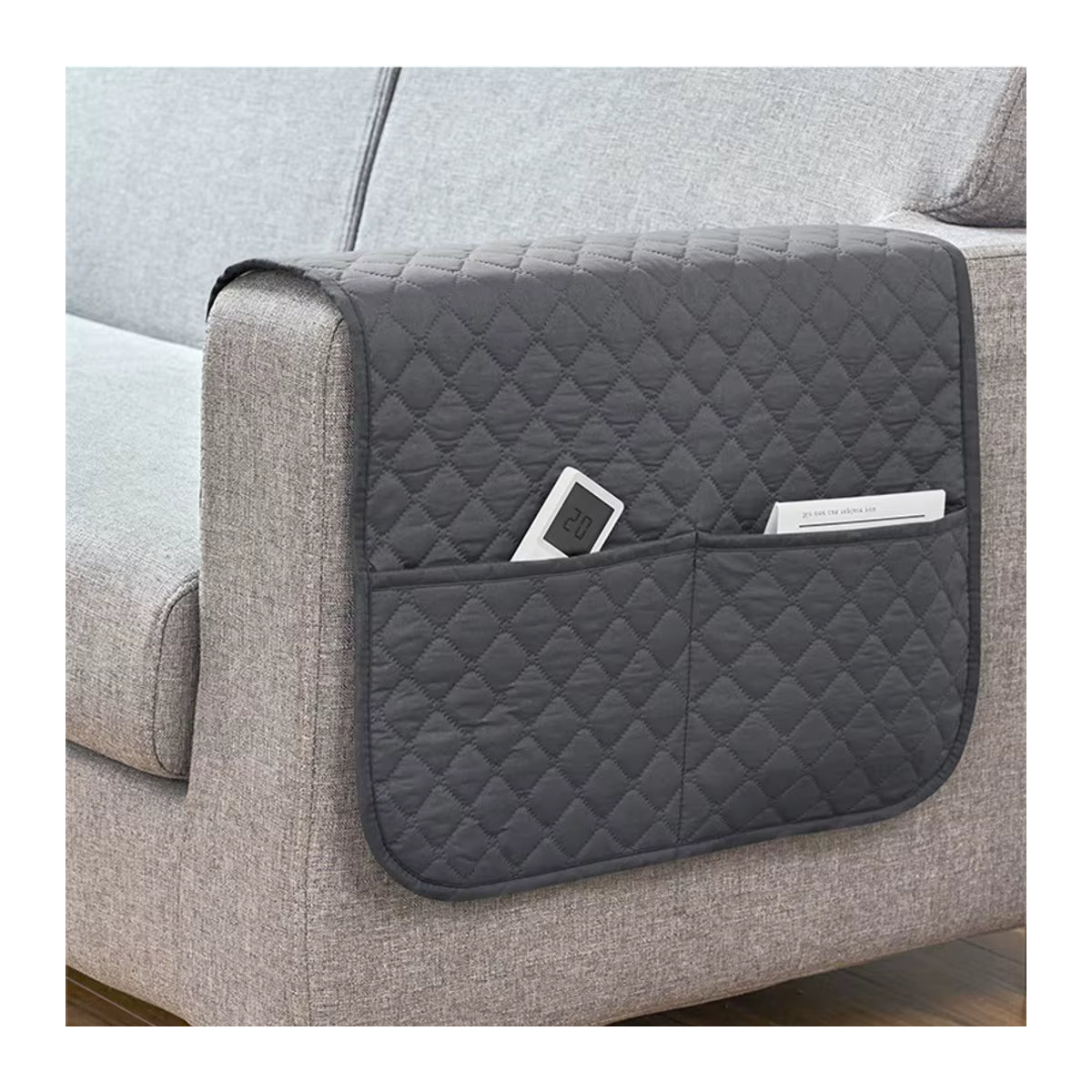 WANERQU Sofa Armlehnen Abdeckung mit Aufbewahrungstasche in Grau, abnehmbarer Schonbezug für Sessel und Couch - Bild 3