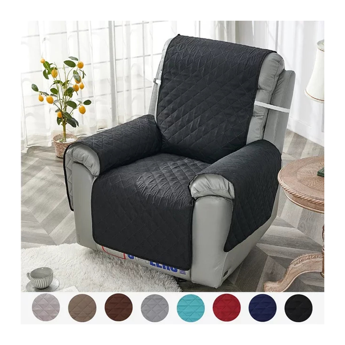 WANERQU Sofa Bezug für 1-Sitzer Liege Sofa mit rutschfester Matte in Schwarz - Bild 1