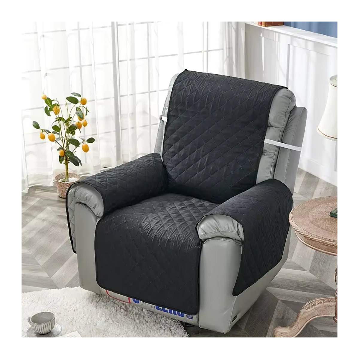 WANERQU Sofa Bezug für 1-Sitzer Liege Sofa mit rutschfester Matte in Schwarz - Bild 2