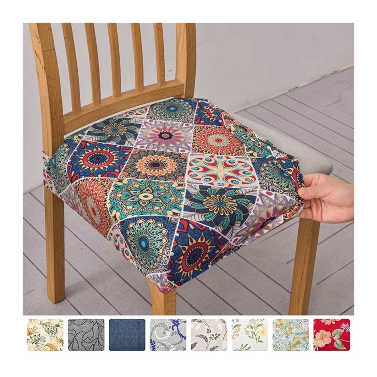 WANERQU Stretch Esszimmer Stuhl Abdeckung mit Print, abnehmbare gepolsterte Sitzbezüge für deine Wohnkultur, mehrfarbig - Bild 1