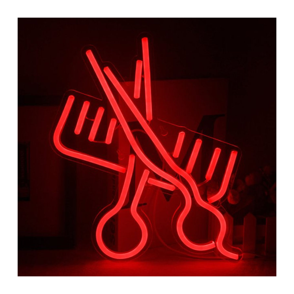 Wanxing LED Neon Schere Wandleuchte in Rot für Barbershop und Salon - Bild 1