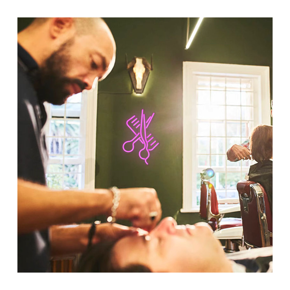 Wanxing LED Neon Schere Wandleuchte in Rot für Barbershop und Salon - Bild 2