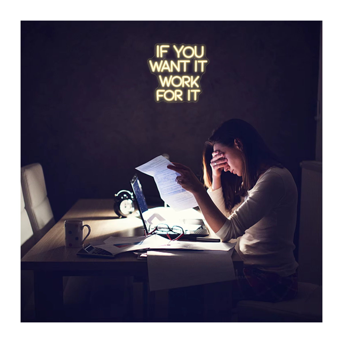 Wanxing LED Neonschild If You Want It Work For It in Gelb, dimmbare USB-Wandleuchte für Fitnessstudio, Schlafzimmer und Party-Deko - Bild 5