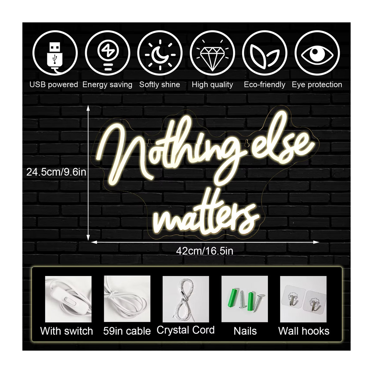 Wanxing LED Neonschild Nothing Else Matters in Warmweiß und Gelb als moderne Wandleuchte zur ästhetischen Raumdekoration - Bild 4