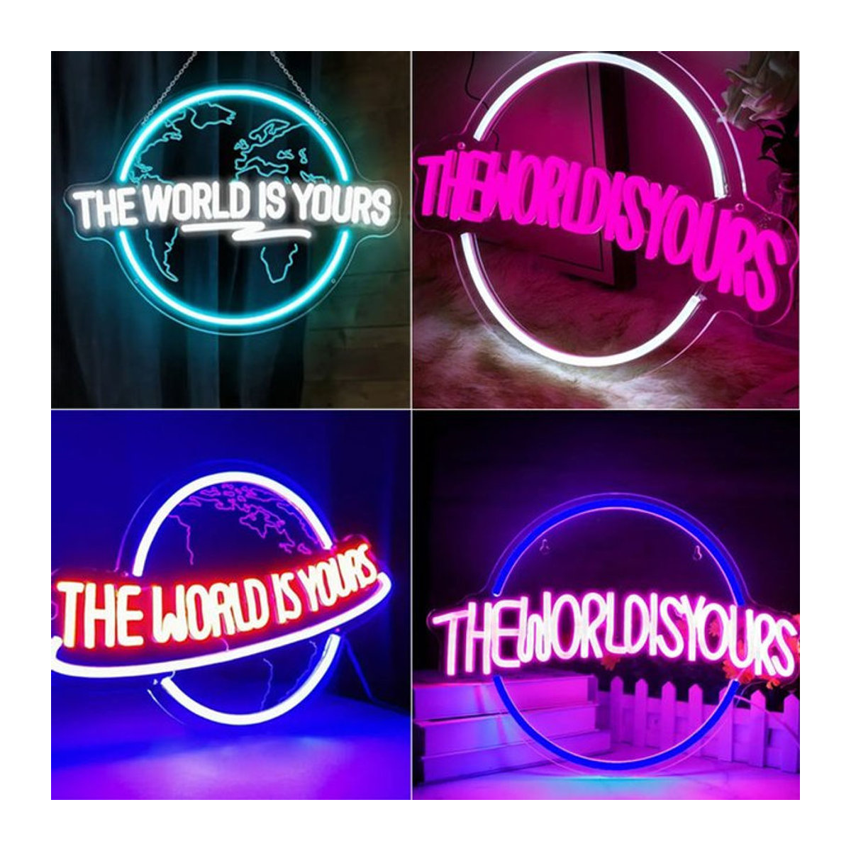 Wanxing LED Neonschild The World Is Yours mit geschnitztem Planeten in Bunt, Moderne Wanddekoration aus Acryl als 3D-Skulptur für Schlafzimmer, Club und Spielzimmer - Bild 1