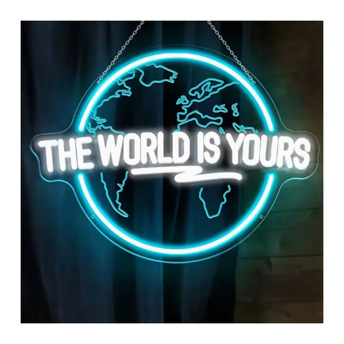 Wanxing LED Neonschild The World Is Yours mit geschnitztem Planeten in Bunt, Moderne Wanddekoration aus Acryl als 3D-Skulptur für Schlafzimmer, Club und Spielzimmer - Bild 2