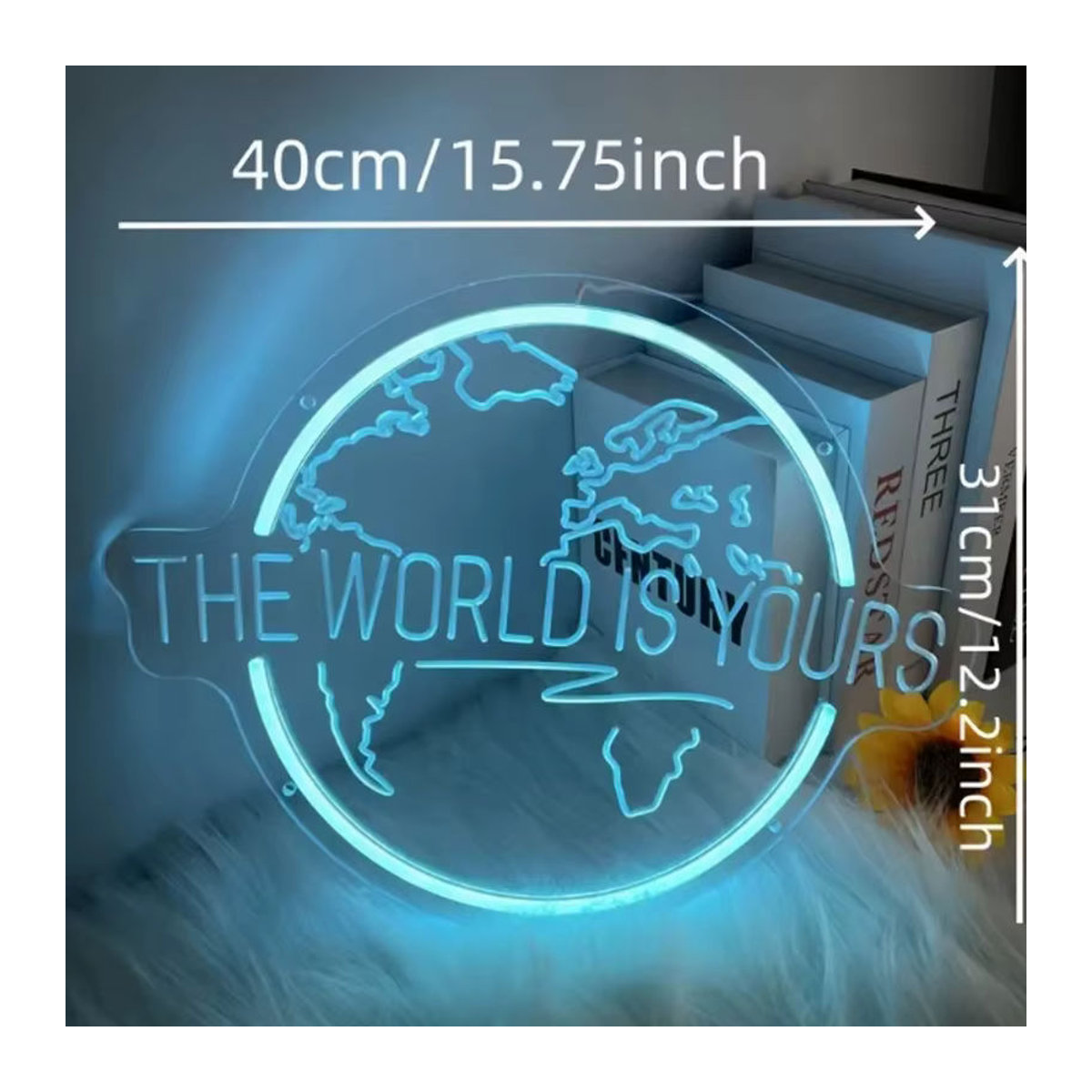 Wanxing LED Neonschild The World Is Yours mit geschnitztem Planeten in Bunt, Moderne Wanddekoration aus Acryl als 3D-Skulptur für Schlafzimmer, Club und Spielzimmer - Bild 4
