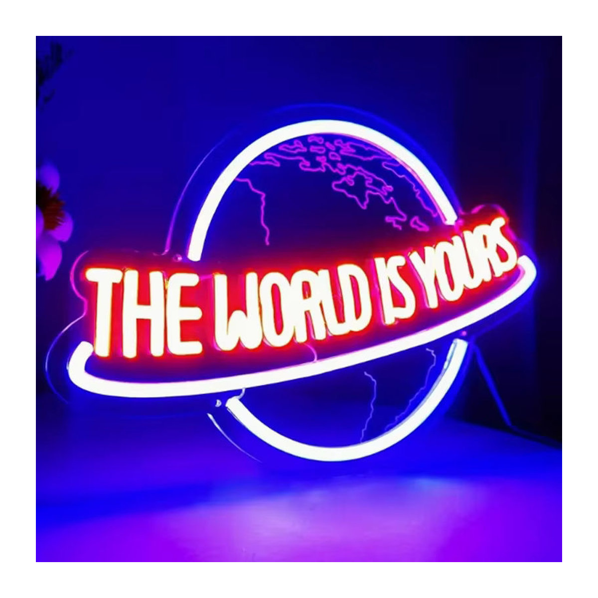 Wanxing LED Neonschild The World Is Yours mit geschnitztem Planeten in Bunt, Moderne Wanddekoration aus Acryl als 3D-Skulptur für Schlafzimmer, Club und Spielzimmer - Bild 5