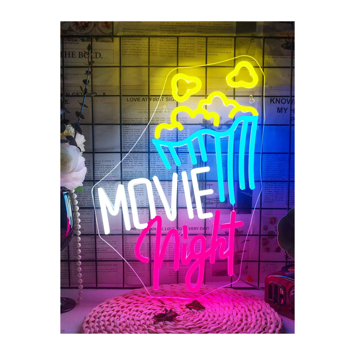 Wanxing Neon Film Nacht LED Wanddekor aus Acryl in Bunt im Retro-Stil für dein Heimkino und Party-Deko - Bild 7