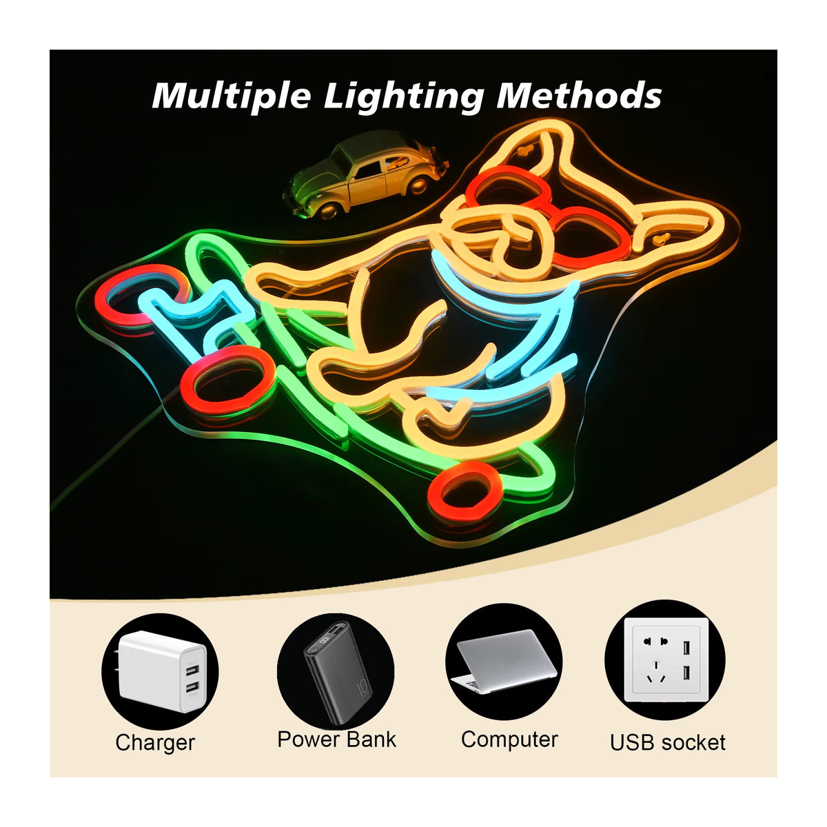 Wanxing Neon Wandlampe Skateboard Hund für Kinderzimmer und Pet Shop, USB-betrieben und dimmbar - Bild 4