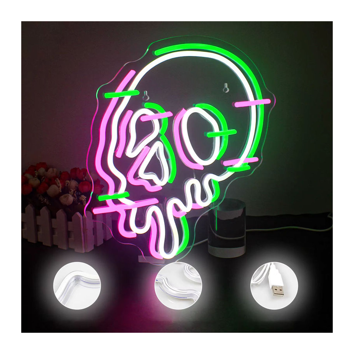 Wanxing Schmelzender Schädel LED Wandleuchte dimmbar USB-Lampe in Bunt für Halloween und Raumdekoration - Bild 3